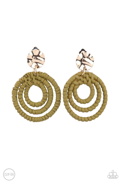 Earrings clip on Whimsically Wicker - Green