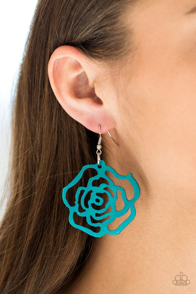 Earrings wood-Island Rose - Blue