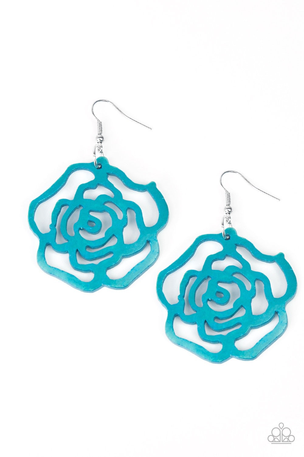 Earrings wood-Island Rose - Blue