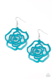 Earrings wood-Island Rose - Blue