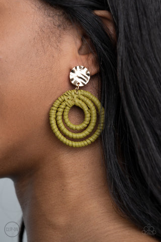 Earrings clip on Whimsically Wicker - Green